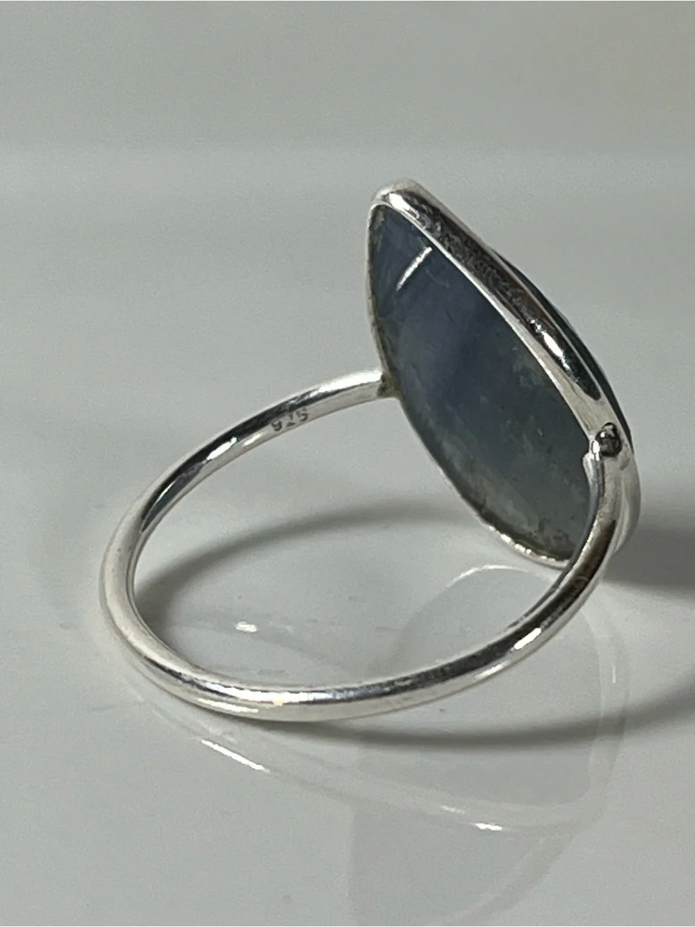 Solid Sterling Silver 925 Sapphire Corundum Gemstone Flat Stacker Ring Size 7.75